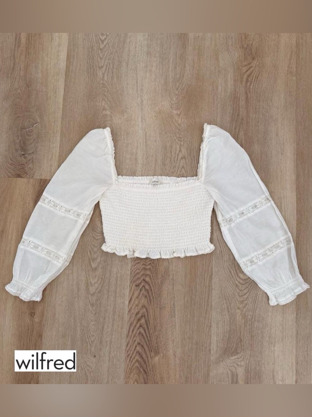 Wilfred Cream Smocked Square-Neck Long Sleeve Crop Top